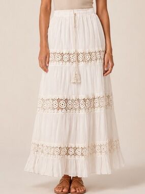 Floral Lace Trim Maxi Skirt